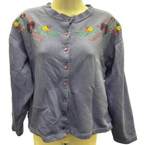 VTG Pacer Womens L embroidered Button Cardigan Sweatshirt Floral purple teal